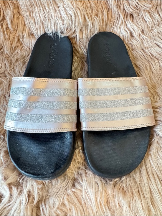 adidas Shoes - adidas Black Slides with Rose Gold & silver Metallic Straps Sz 7 EUC
